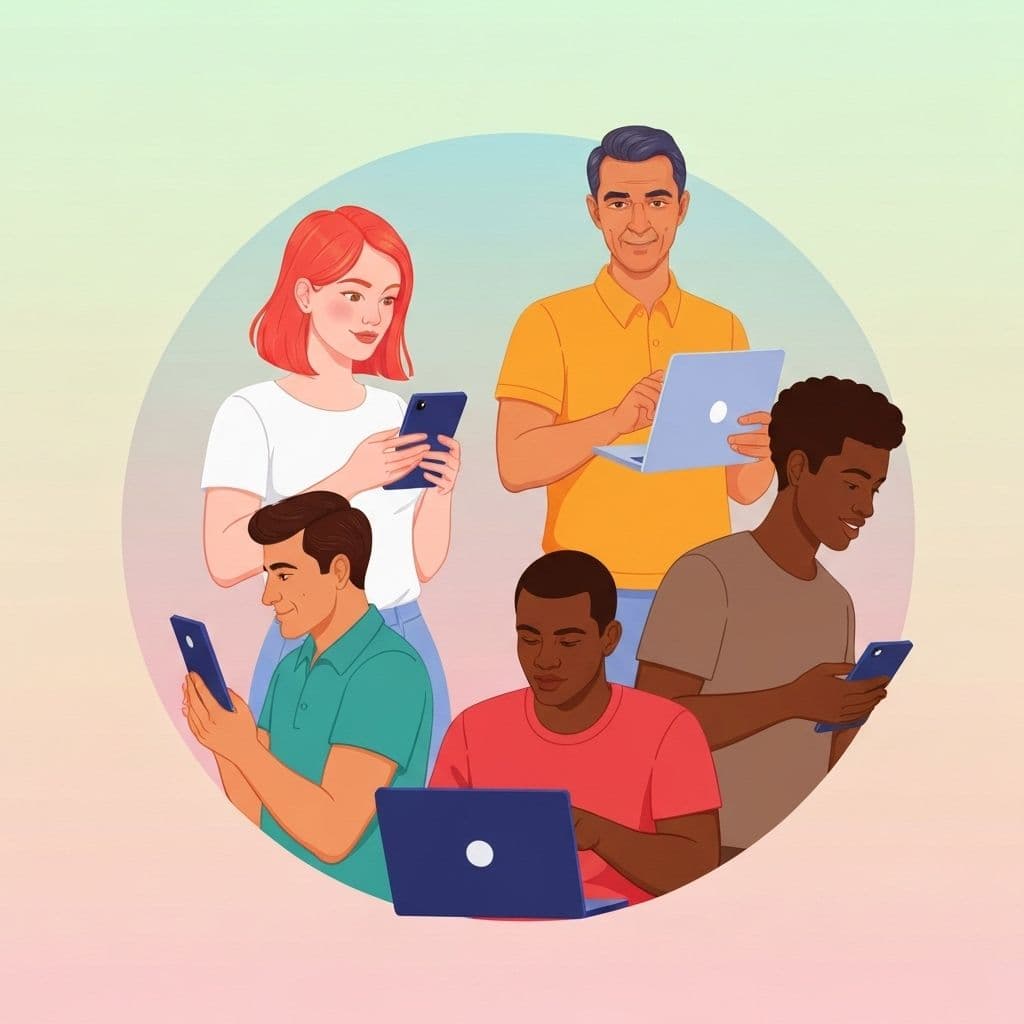 Diverse team of people with devices