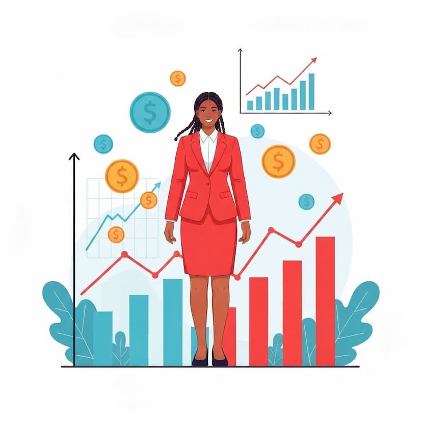 Person with money and growth symbols